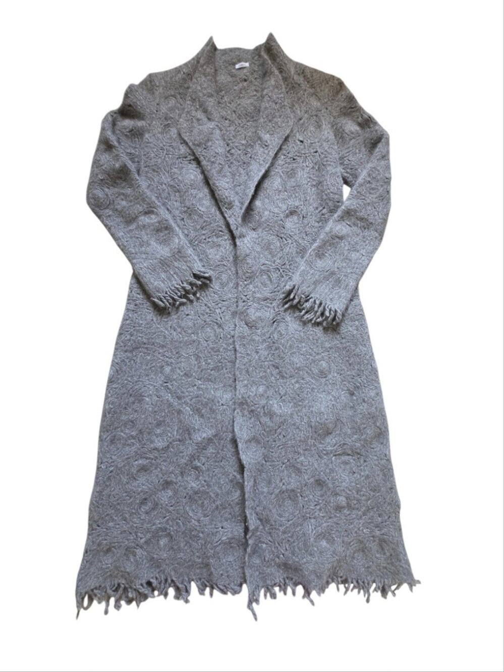 Malo Cashmere Duster Cardigan Gray Shaggy Rosette Knit Designer Luxury IT 44